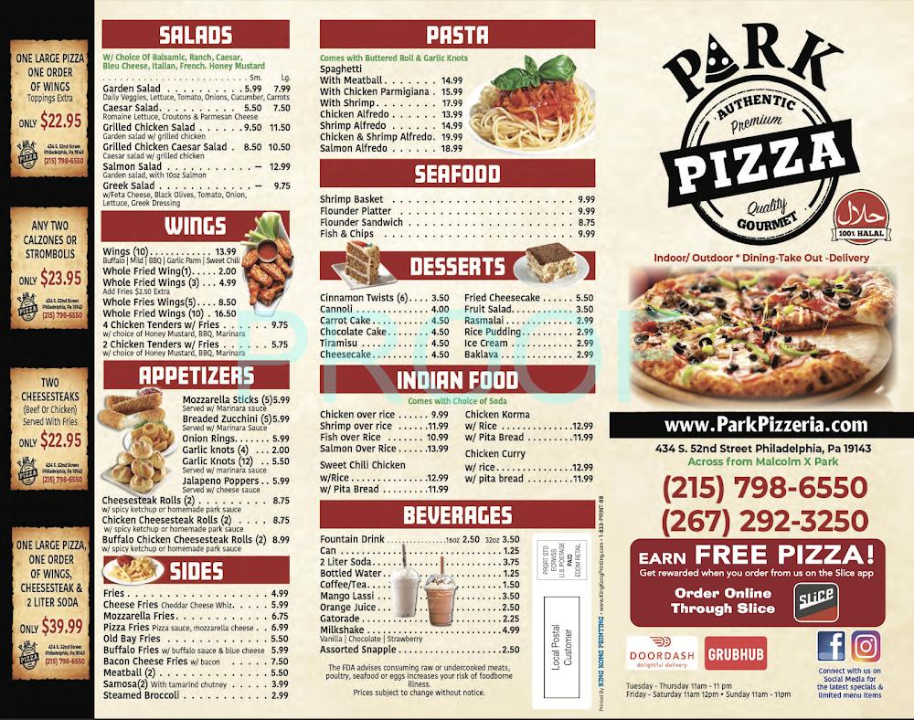 PARK PIZZA One Large Pizza And One Order Of Wings
